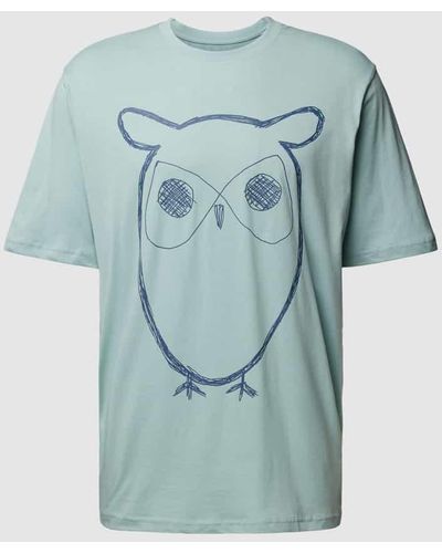Knowledge Cotton T-Shirt mit Motiv-Print Modell 'big owl' - Blau