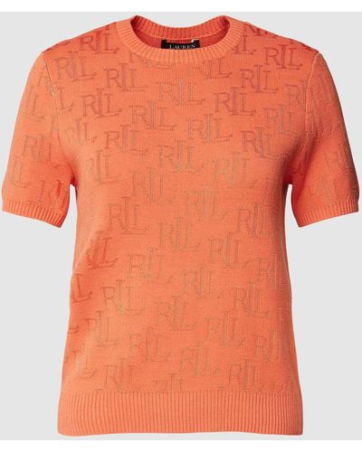 Lauren by Ralph Lauren Gebreid Shirt Met All-over Labelprint - Oranje