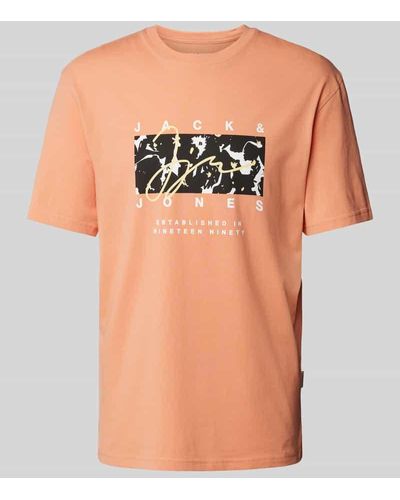 Jack & Jones T-Shirt mit Label-Print Modell 'ARUBA' - Pink