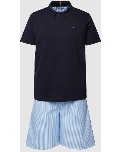 Tommy Hilfiger Pyjama aus Baumwolle mit Logo-Detail - Blau