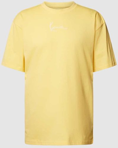 Karlkani T-Shirt mit Label-Stitching Modell 'Small Signature' - Gelb