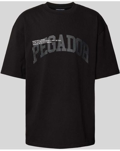PEGADOR Oversized T-shirt Met Labelprint En Ronde Hals - Zwart