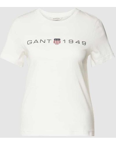 GANT T-Shirt mit Label-Print - Natur
