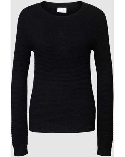 Vila Strickpullover mit Strukturmuster Modell 'Vidalo O-Neck' - Schwarz