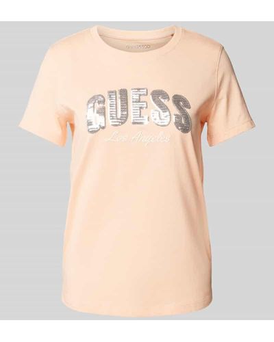 Guess T-Shirt mit Paillettenbesatz Modell 'SEQUINS' - Natur