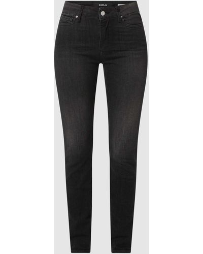 Replay Skinny Fit High Waist Jeans Met Stretch, Model 'luzien' - Zwart