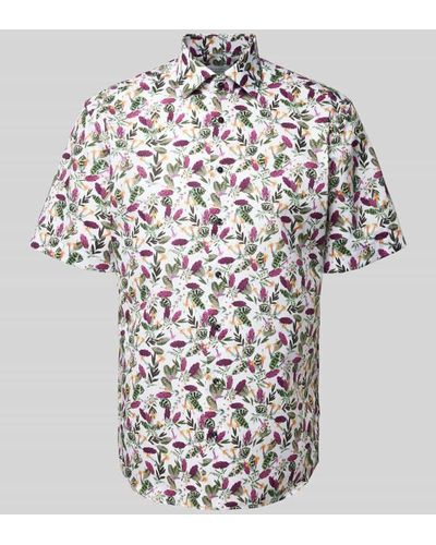 Eterna Modern Fit Business-Hemd mit floralem Muster - Weiß