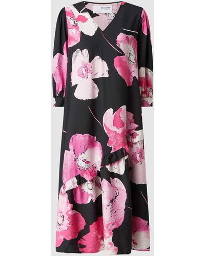 SELECTED Midi-jurk Met All-over Motief - Roze