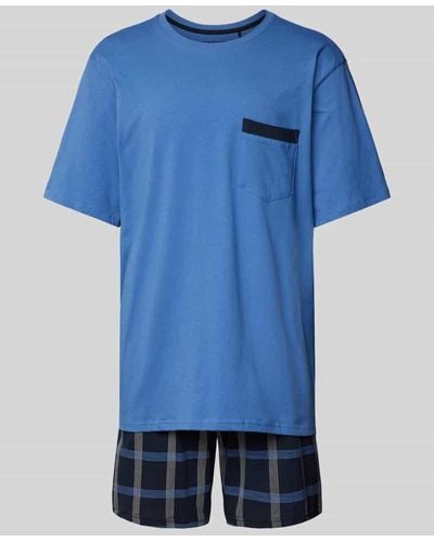 Schiesser Pyjama mit Gitterkaro - Blau