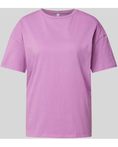 QS T-Shirt mit geripptem Rundhalsausschnitt - Pink