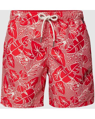 Marc O' Polo Badehose mit floralem Allover-Muster - Rot