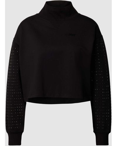 DKNY Cropped Sweatshirt mit Applikationen Modell 'RHINESTONE' - Schwarz