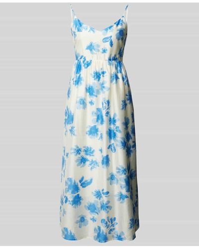 MSCH Copenhagen Knielanges Kleid aus Viskose mit Allover-Muster Modell 'Berdina' - Blau