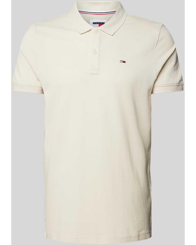 Tommy Hilfiger Slim Fit Poloshirt mit Logo-Stitching - Natur