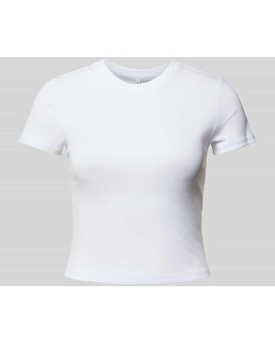 ONLY T-Shirt mit geripptem Rundhalsausschnitt Modell 'ELINA' - Weiß