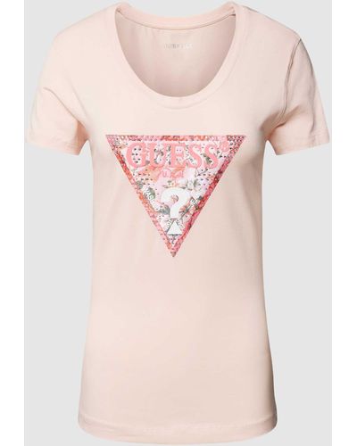 Guess T-shirt Met Labelprint - Roze