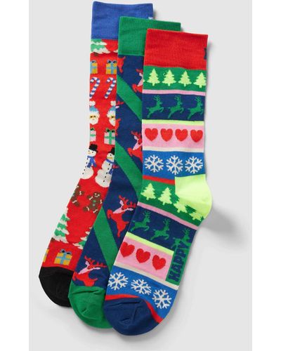 Happy Socks Socken mit Motiv-Print Modell 'X-Mas Sweater' im 3er-Pack - Rot