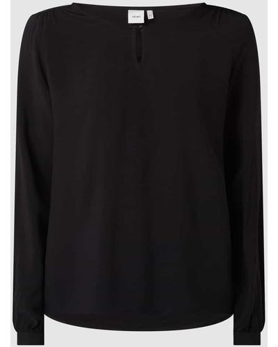 Ichi Bluse aus reiner Viskose mit Schlüsselloch-Ausschnitt - Schwarz