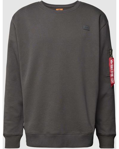 Alpha Industries Sweatshirt mit Rundhalsausschnitt und Label-Patch - Grau