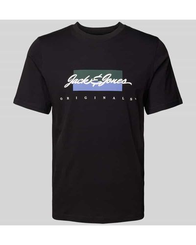 Jack & Jones T-Shirt mit Label-Print Modell 'WAYNE' - Schwarz