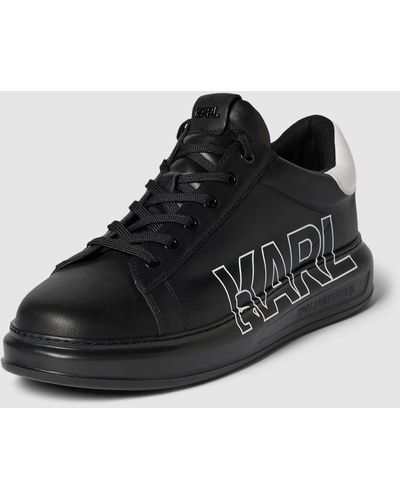 Karl Lagerfeld Sneakers Van Leer Met Labelprint - Zwart