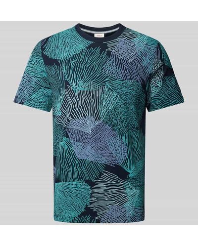 S.oliver T-Shirt mit Allover-Print Modell 'Big Coral' - Blau