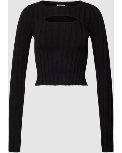 Noisy May Cropped Strickpullover mit Cut Out Modell 'FREY' - Schwarz