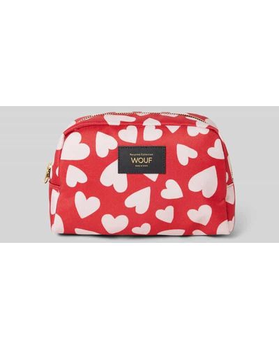 Wouf Kosmetiktasche mit Allover-Muster Modell 'Amore' - Rot