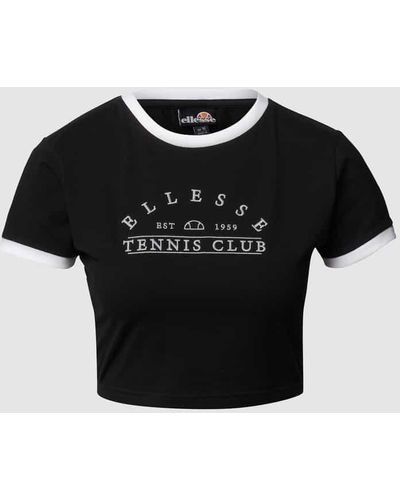 Ellesse Cropped T-Shirt mit Label-Stitching - Schwarz