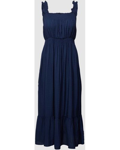 Apricot Midi-jurk Van Viscose Met Smokdetails - Blauw