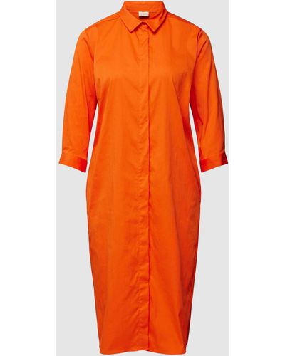 Milano Italy Knielanges Hemdblusenkleid mit 3/4-Arm - Orange