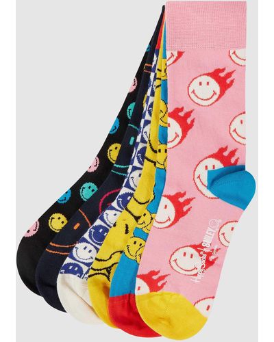 Happy Socks Sokken In Een Set Van 6 Paar Met Smiley®-motief - Geel
