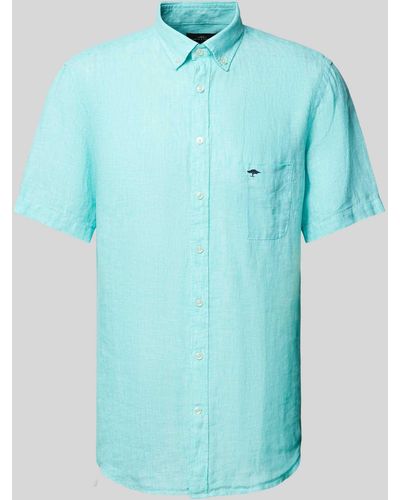 Fynch-Hatton Freizeithemd aus Leinen mit Button-Down-Kragen Modell 'Summer' - Blau