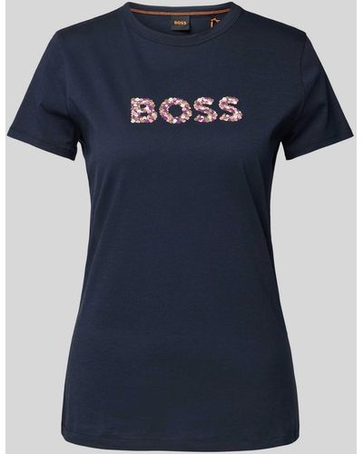 BOSS T-Shirt mit Label-Print Modell 'Elogo' - Blau