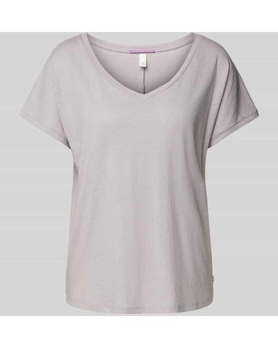 QS Leinen-T-Shirt mit V-Ausschnitt - Grau