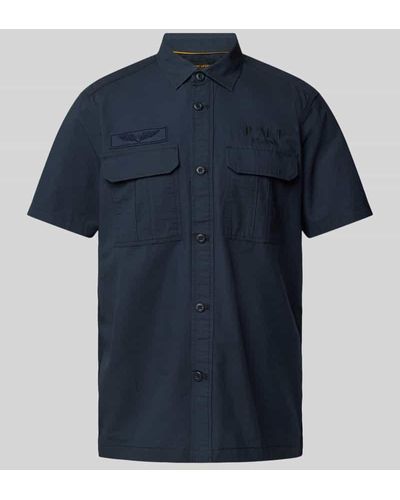 PME LEGEND Regular Fit Freizeithemd mit 1/2-Arm - Blau