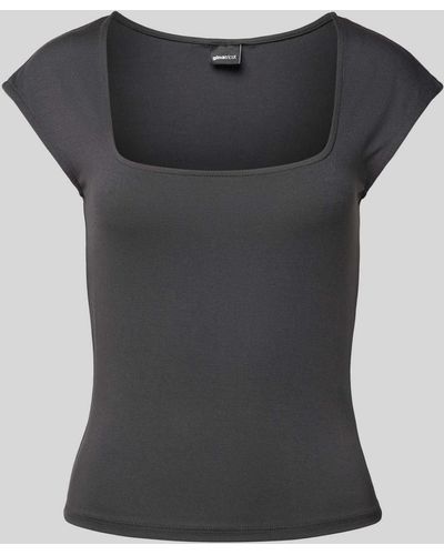 Gina Tricot T-Shirt mit U-Boot-Ausschnitt - Schwarz