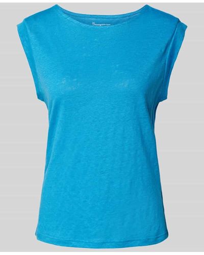 Knowledge Cotton T-Shirt aus Leinen in unifarbenem Design - Blau