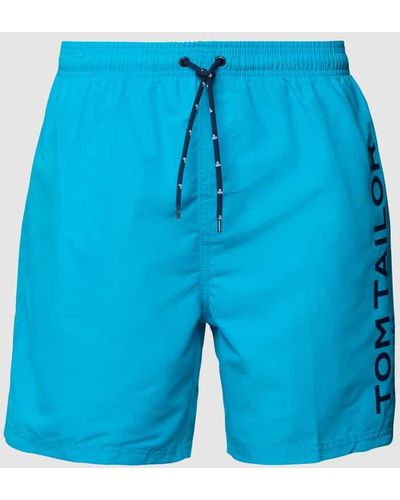 Tom Tailor Badehose mit Label-Print - Blau