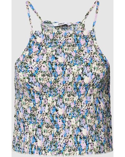 ONLY Crop Top aus Viskose mit floralem Allover-Muster Modell 'NOVA' - Blau