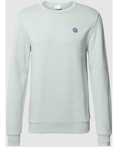 Knowledge Cotton Sweatshirt Met Labelstitching - Blauw