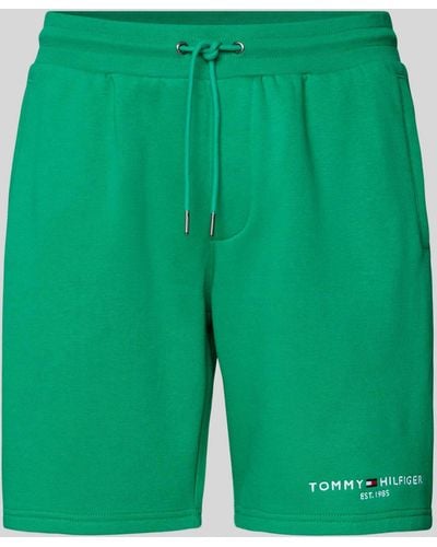Tommy Hilfiger Regular Fit Sweatshorts mit Label-Stitching - Grün