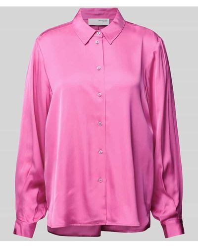 SELECTED Bluse mit durchgehender Knopfleiste Modell 'LENA-FRANZISKA' - Pink