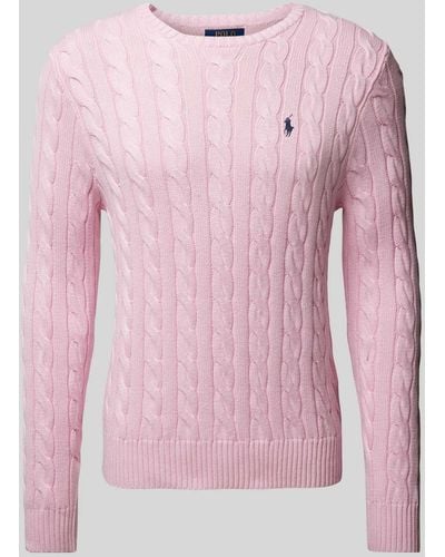 Polo Ralph Lauren Gebreide Pullover Met Logopatch En Kabelpatroon - Roze