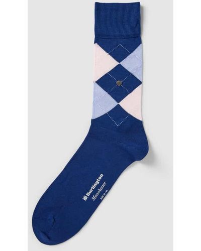 Burlington Socken mit Karomuster Modell 'MANCHESTER' - Blau