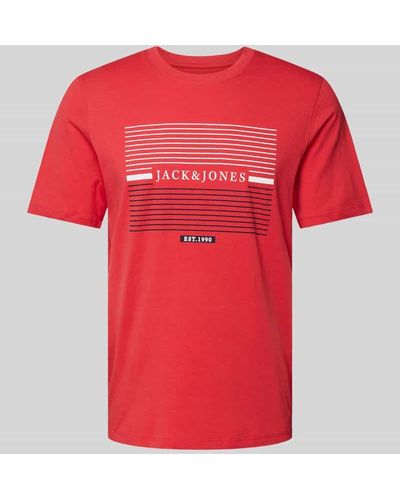 Jack & Jones T-Shirt mit Label-Print Modell 'CYRUS' - Rot