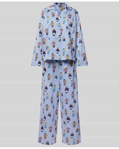 Polo Ralph Lauren Pyjama mit Motiv-Print Modell 'Iconic Bear' - Blau