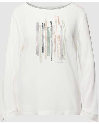 Tom Tailor Shirt Van Viscose Met Lange Mouwen En Motiefprint - Wit