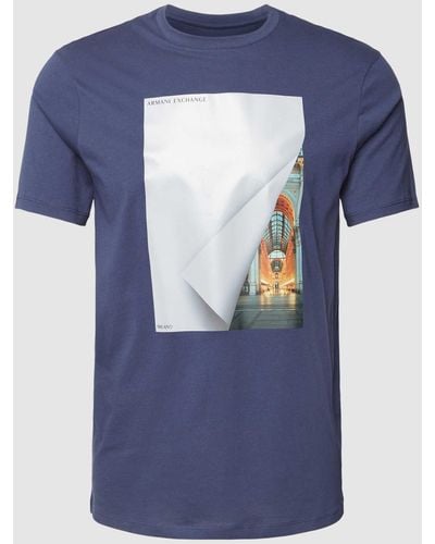 Armani Exchange T-shirt Met Motiefprint - Blauw
