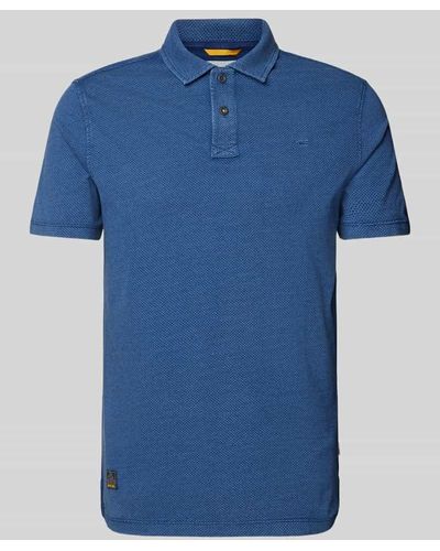 Camel Active Slim Fit Poloshirt mit fein strukturiertem Muster - Blau